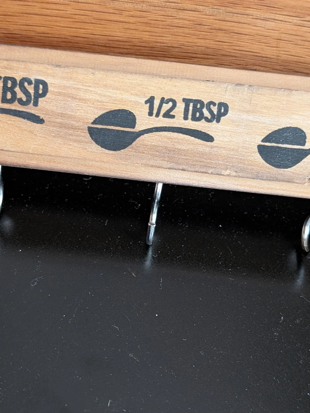 Wooden Kitchen Spoon Measurement Rack with Hooks - Natural Wood